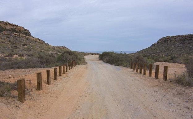 Camino de acceso a la playa de La Higuerica, delimitado por traviesas de madera./MARIO NAVARRO
