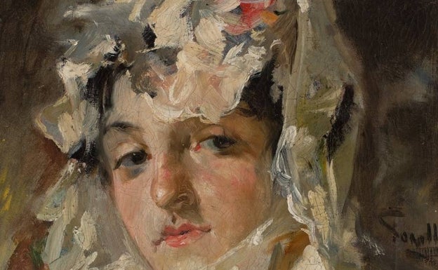 'Cabeza de mujer con mantilla blanca' (detalle). Joaquín </p><p>Sorolla y Bastida. 