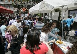Varios ciudadanos disfrutan de las Cruces de Mayo, en la Plaza del Rey. :: J.M.R / AGM/