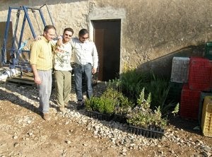 Tres agricultores, con plantas autóctonas para sus fincas ecológicas. / ANSE/