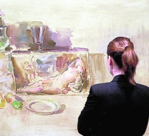 Una espectadora contempla una de las obras de Gaya. :: RAMÓN GÓMEZ/