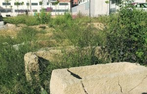 Sarcófagos ocultos por la maleza en Joven Futura; uno de ellos presentaba ayer nuevas fisuras. :: F. M./
