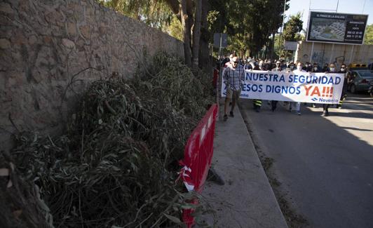 Sidewalk of La Algameca occupied by plants, as the march passes.  /