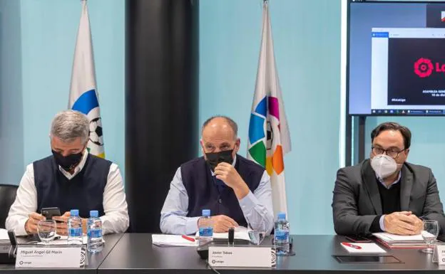 Javier Tebas (c), chairs the LaLiga General Assembly meeting. 
