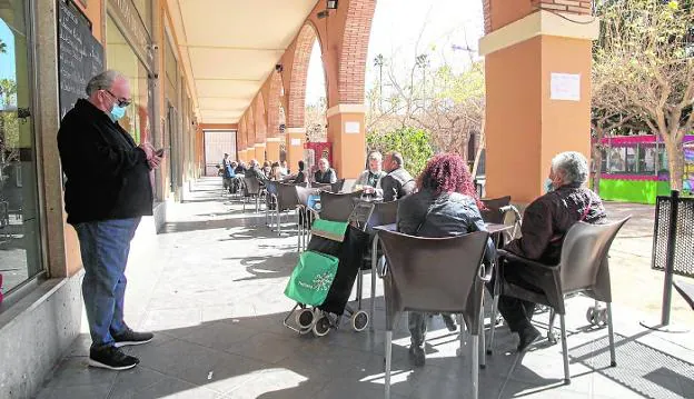 Terraces in the arcades of the Plaza de Juan XXIII, earlier this year. 