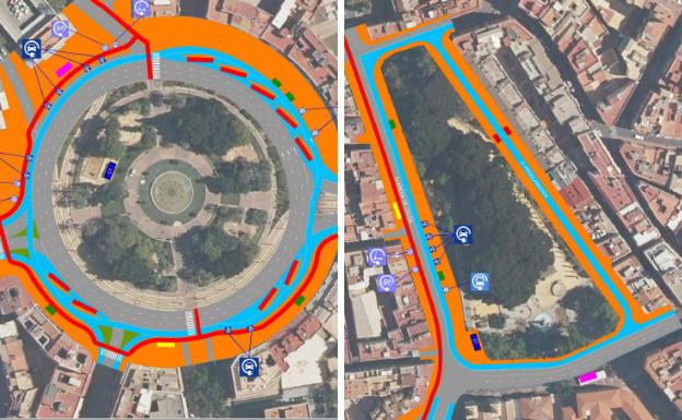 Plans of the transportation nodes of the Plaza Circular and Floridablanca.