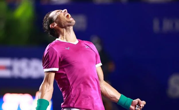 Spanish tennis player Rafael Nadal celebrates his victory over Britain's Cameron Norrie.