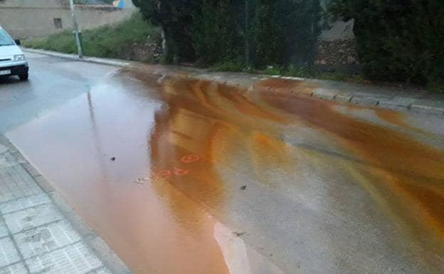 Acidic waters in a street of Llano del Beal.