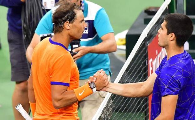 Rafa Nadal and Carlos Alcaraz, last March.