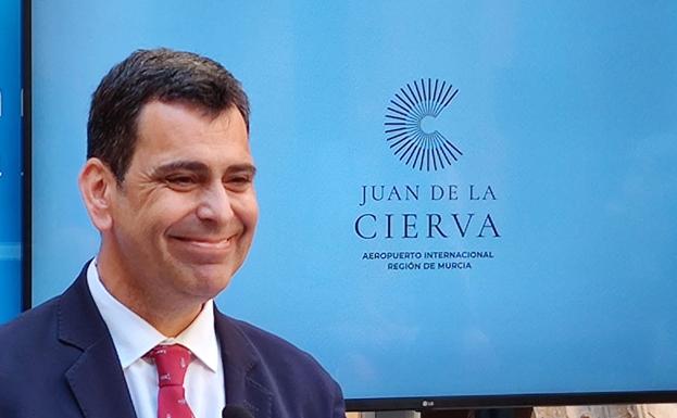 The Minister of Development and Infrastructure, José Ramón Díez de Revenga, presents the new corporate image of the Juan de la Cierva airport, this Tuesday.