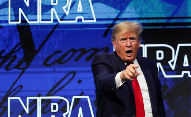 Trump makes a speech during the National Rifle Association in Houston, Texas.