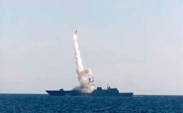 A 'Tsirkon' missile is launched from a Russian ship during military exercises. 