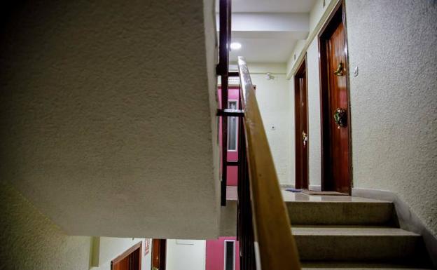 The staircase of the apartment block where a woman fatally poisoned her husband and subsequently committed suicide.