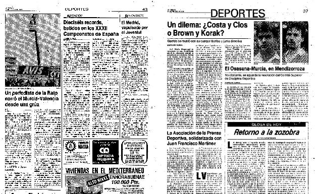 Pages from the LAVERDAD newspaper on February 27 and 28, 1989 that include the veto of Juan Garrido, then president of Grana, to Juan Francisco Martínez, a journalist from Cadena Rato.